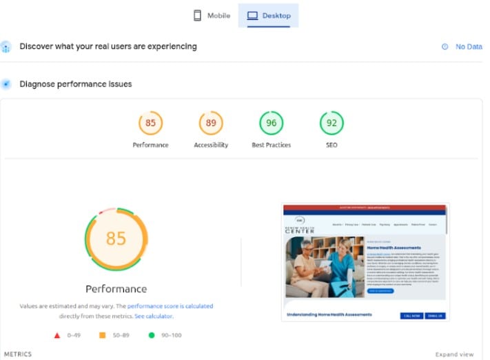 Before page speed optimization