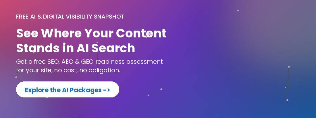 "Bullzeye call-to-action banner reading 'See Where Your Content Stands in AI Search' with a button to Explore the AI Citation Packages."